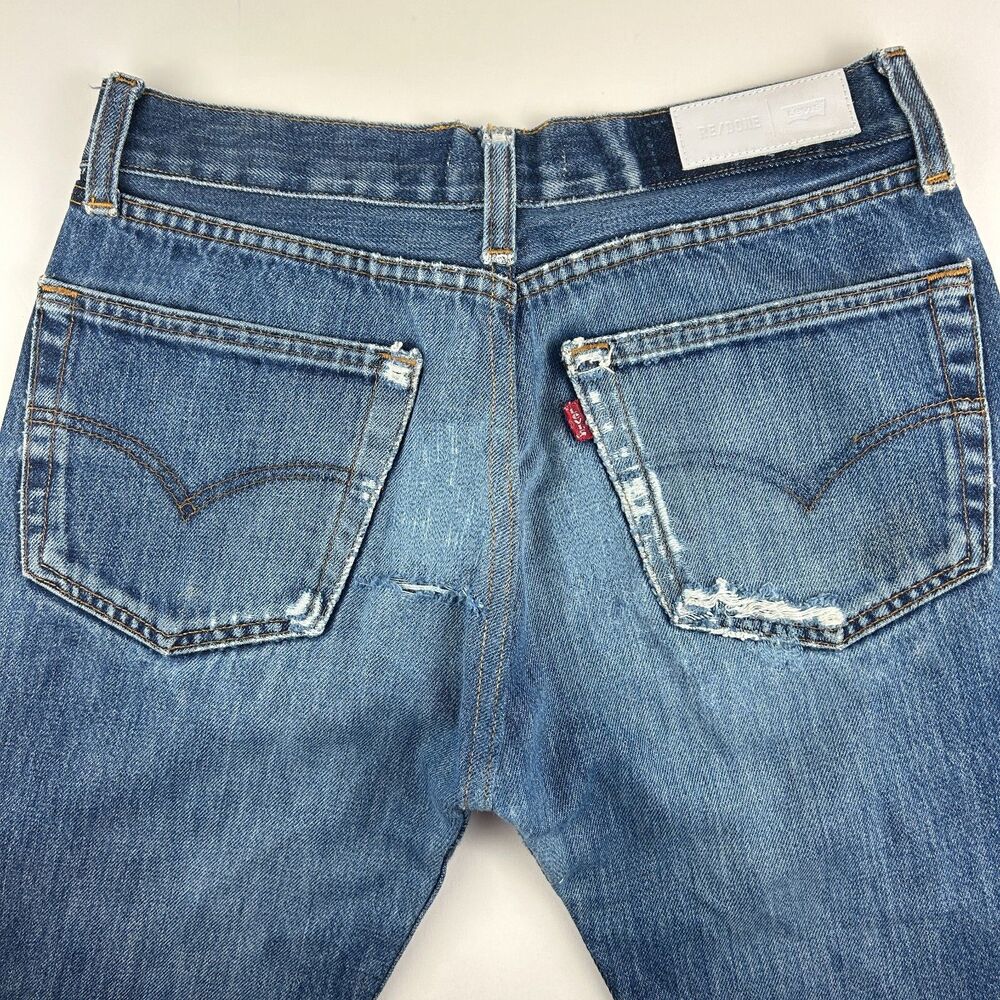 RE/DONE Levis Blue Distressed Destroyed Button Fly Jeans 30" Waist